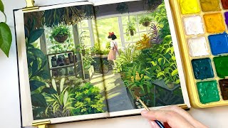 Studio Ghibli Painting/ Cozy Art Video/ Kiki's Delivery Service/ Gouache Painting/ Paint with Me 🎨🌿