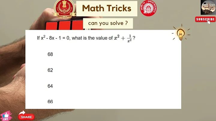 If x² - 8x - 1 = 0, what is the value of x² + 1/x² ? || #math_tricks#rrb_ntpc_2024 #ssccgl