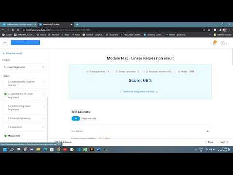 Machine Learning Module test : 5 --Linear Regression