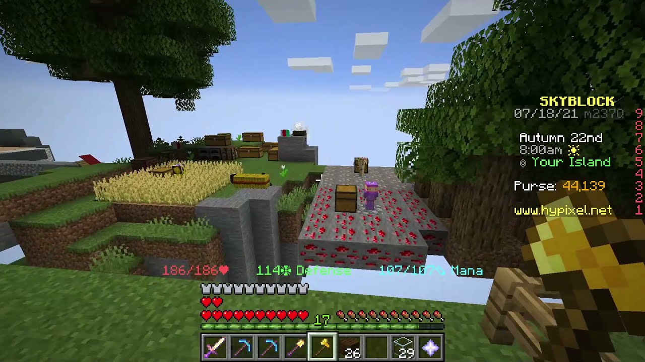 Going to the furniture store and crafting minion chairs in Hypixel skyblock