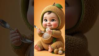 🍈 Cute Baby Enjoys Fresh Lychee Fruit | AI Animation #shorts #ai