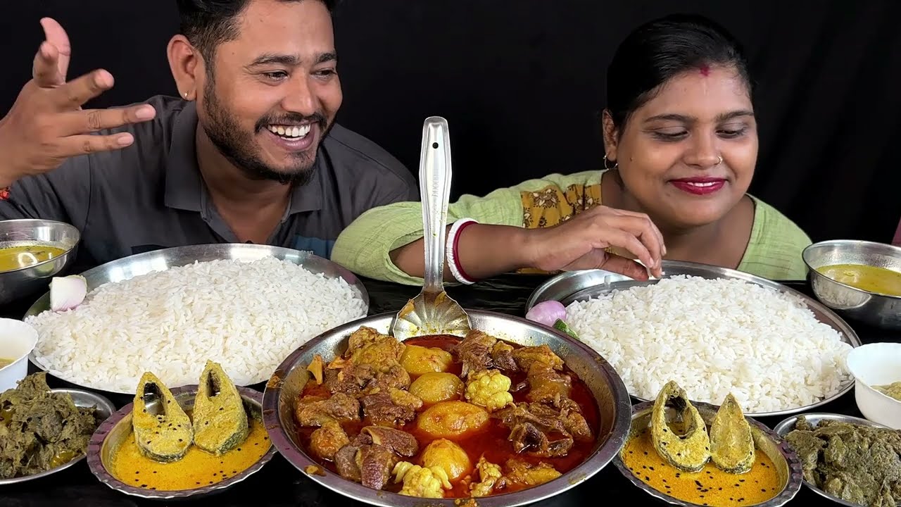 mutton curry hilsh fish dal alu posto eating challenge