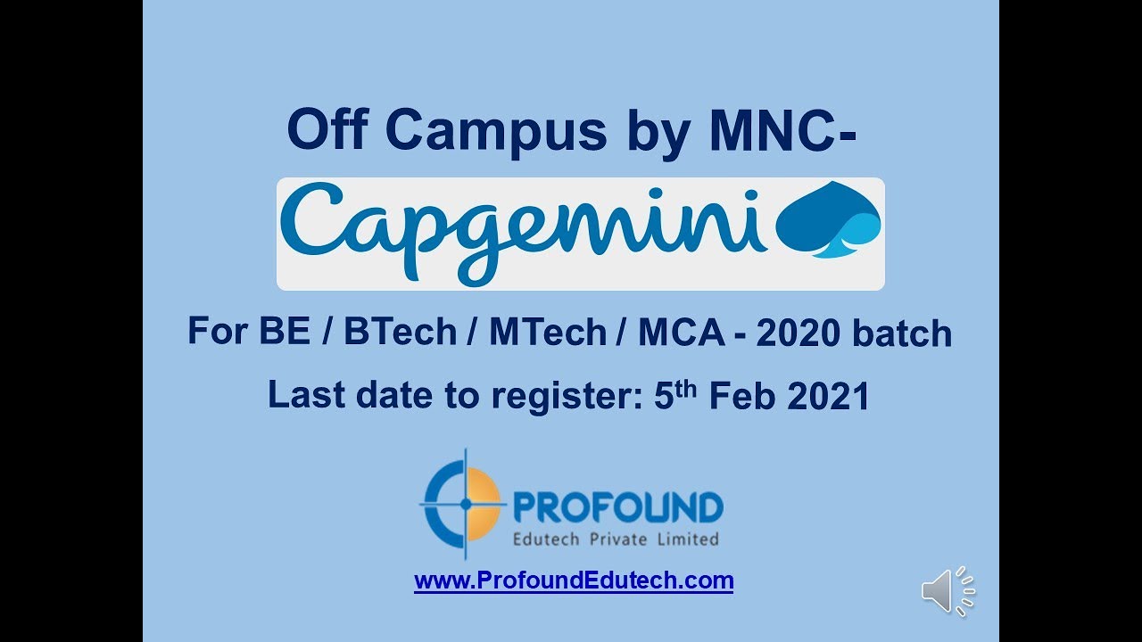 Off Campus Drive by Capgemini for 2020 Batch Freshers