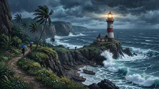 The Stormy Lighthouse | Relaxing Ocean Waves, Rain & Thunder ASMR for Deep Sleep