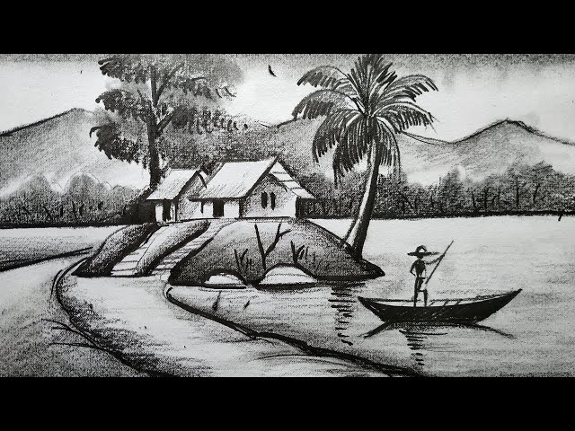 Pencil drawing landscape scenery/ Snow mountain landscape drawing with  pencil/ - YouTube