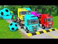 TRANSPORTING PIXAR CARS & FRUITS WITH COLORED & JOHN DEERE vs CLAAS vs TRACTORS - BeamNG.drive #983