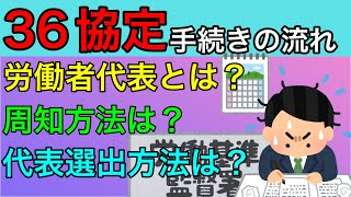【労働基準法36協定手続きの流れ】36協定とは？労働者代表とは？労働者代表の選出方法は？周知方法は？罰則は？社会保険労務士が解説します。労基法/時間外労働/残業/休日労働/特別条項