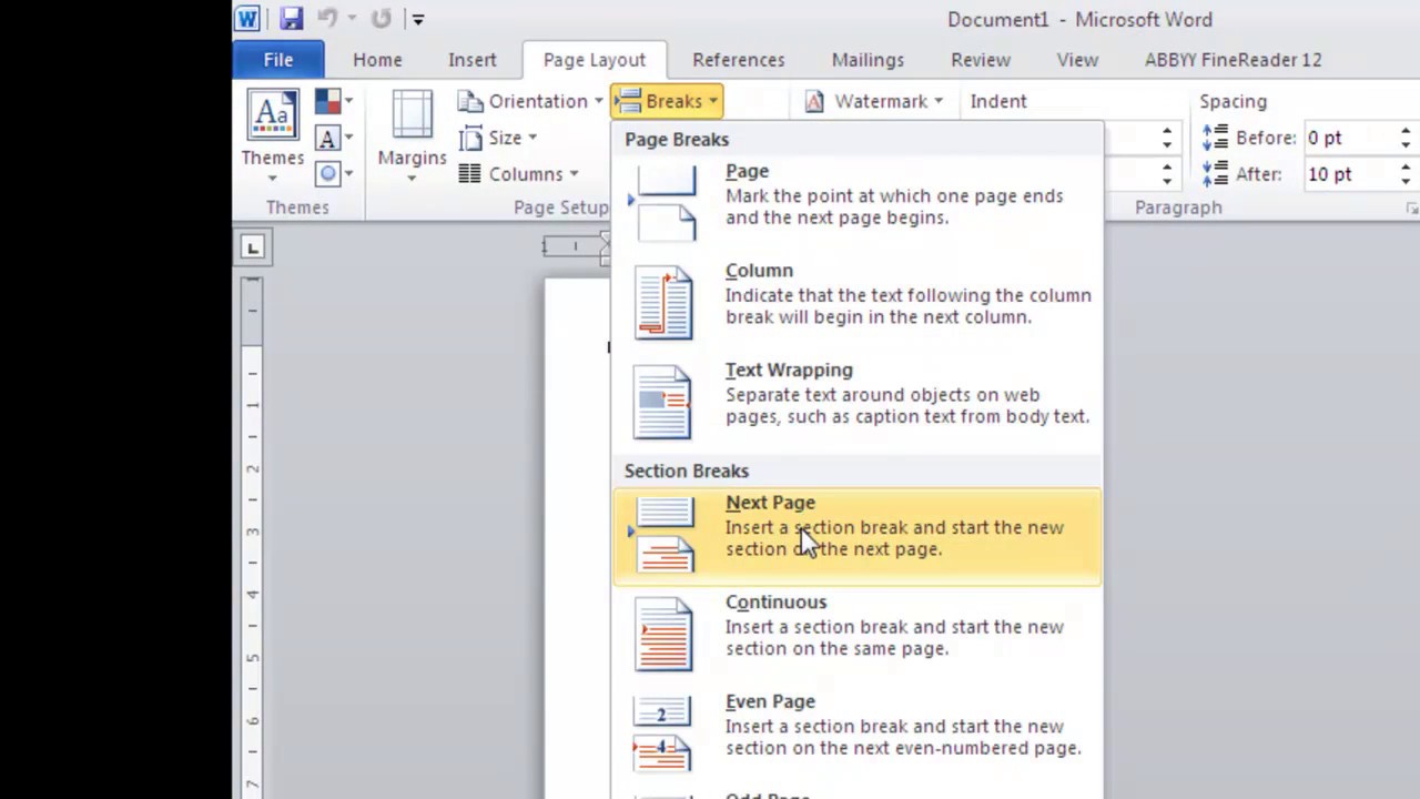 can you change layout of one page in word