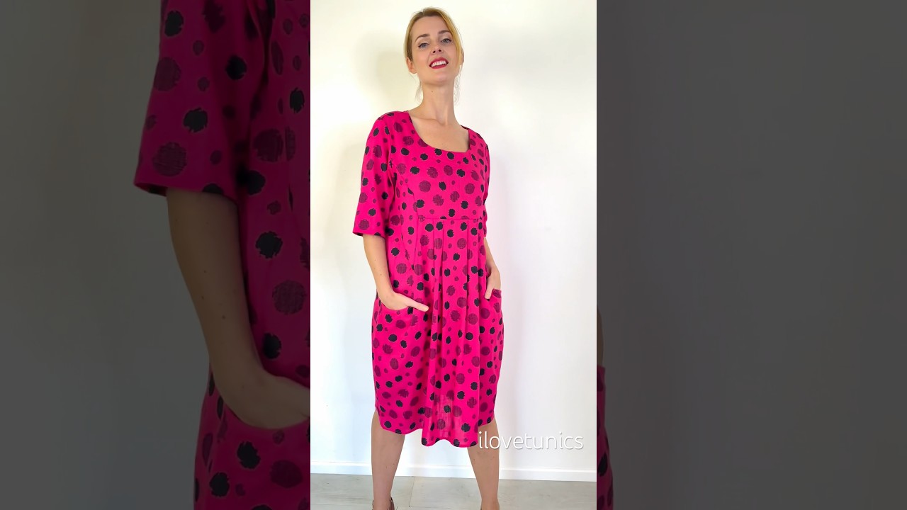 Hot Pink Dots Linen Blend Tunic Dress available at I❤️Tunics