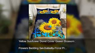 Yellow Sunflower Duvet Cover Queen Blossom Flowers Bedding Set Butterfly Floral Print Comforter