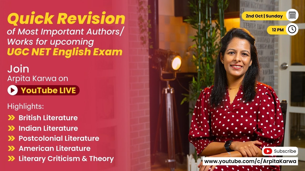 YouTube Live: Quick Revision of Important Authors/Writers for upcoming UGC NET Exam