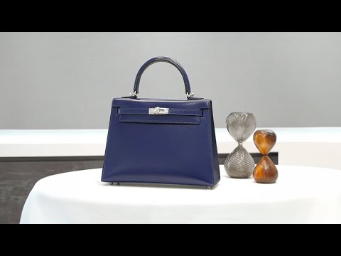 HERMES ケリー 25 ボックスカーフ ブルーサフィール 外縫い シルバー