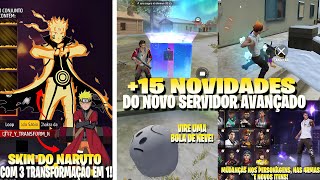 +15 MELHORES NOVIDADES DA NOVA ATUALIZAÇÃO FREE FIRE! SKIN DO NARUTO COM 3 TRANSFORMAÇÃO EM 1 E MAIS