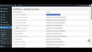 Calculator list and Shortcodes