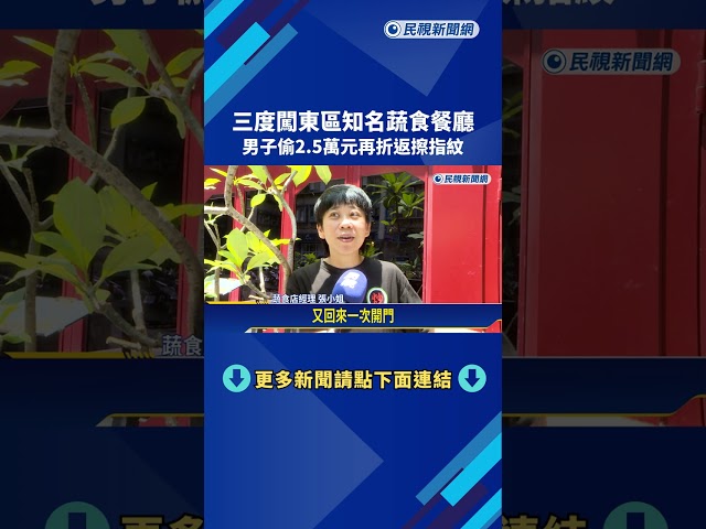 三度闖東區知名蔬食餐廳! 男子偷2.5萬元 再折返擦指紋－民視新聞