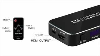 Navceker Remote HDMI Switcher 4K 60Hz 4 Port HDMI Switch 4 input 1