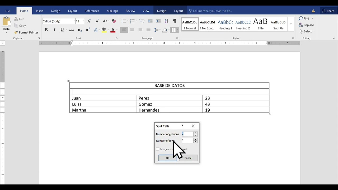 Dividiendo Celdas en Tabla de Word - YouTube