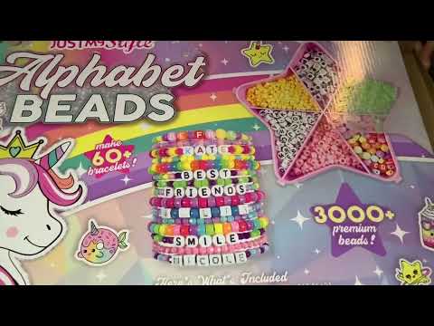 Unboxing JUST MY STYLE Alphabet BEADS 3000 Premium Beads Make 60+ Bracelets Elastic Cord FUN Craft