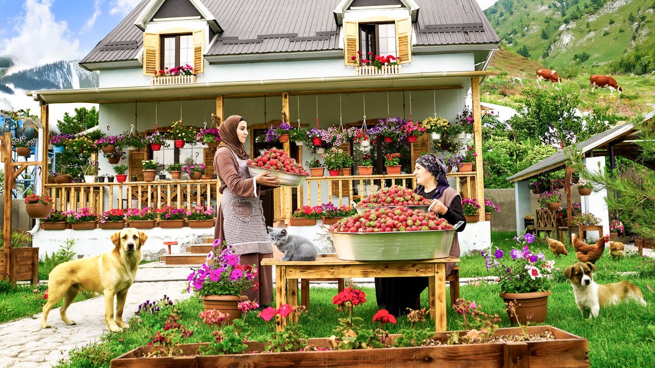 🍓 Деревенское Клубничное Варенье И Компот | Готовка На Дровяном Огне В Азербайджане