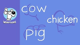 Cow Chicken And Pig Words Into Cartoons Real Time Speed Drawing Wordtoons
