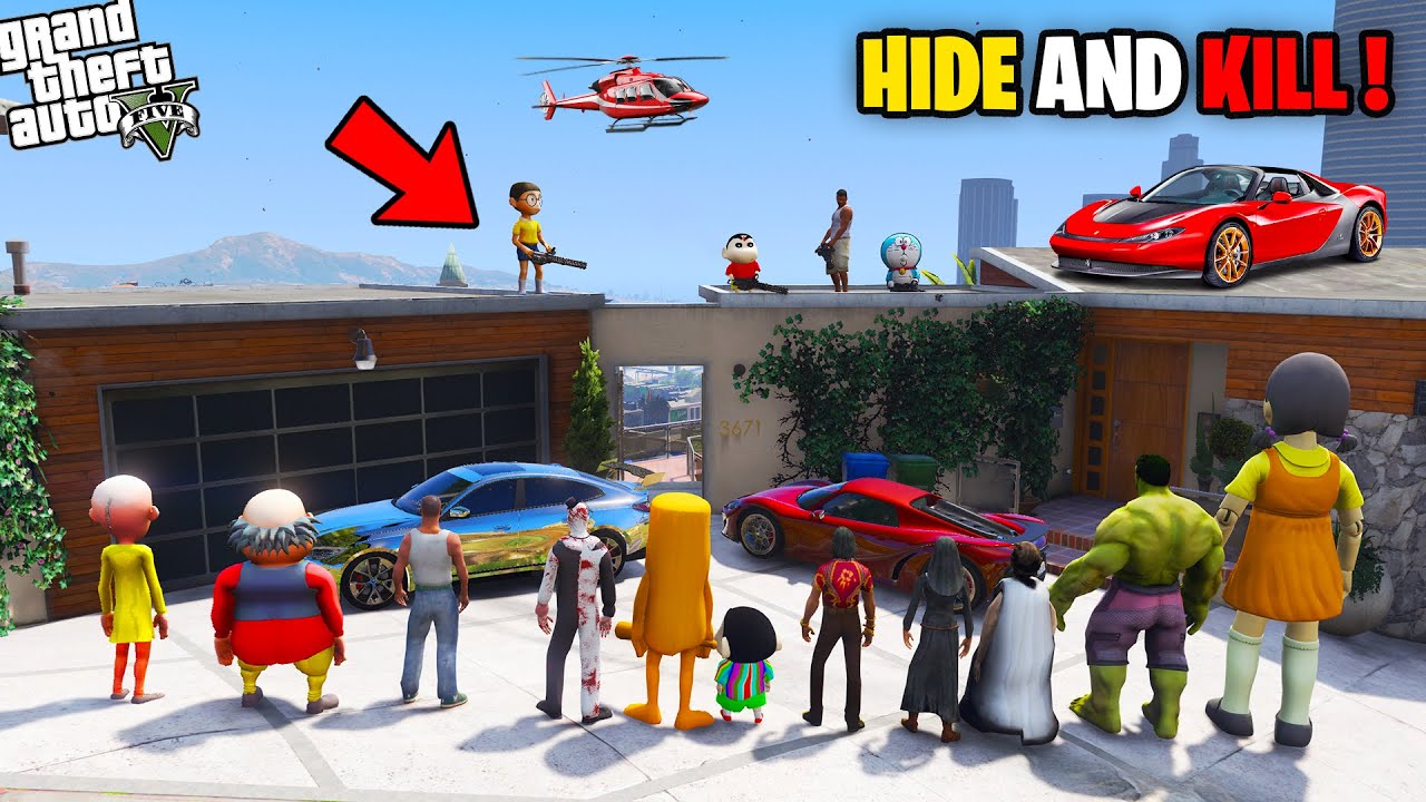 Franklin Shinchan Playing Hide & Kill with Tung Tung,Granny,Nun In GTA 5 | GTA 5 In Telugu