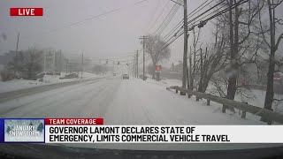 Gov. Ned Lamont urges people to 'just stay home' as he greets CT DOT workers in Darien