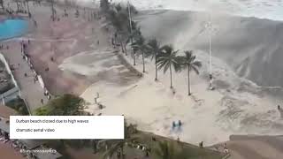 Durban beach closed due to high waves dramatic aerial video