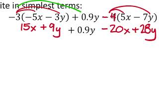 Simplifying an Expression with Distribution and Combining Like Terms: A Decimals Example