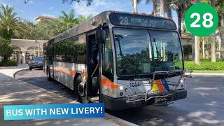 Riding Broward County Transit Bus 28, Memorial Hospital Miramar to Aventura Mall, Gillig BRT 40'