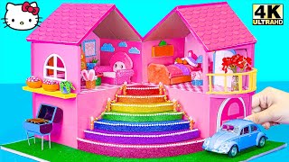 How To Make Pink Bunny House with Bunk Bed, Rainbow Stairs from Polymer Clay ❤️ DIY Miniature House