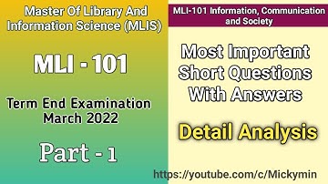 MLI 101 Top Most Questions With Detail Analysis For Term End Examination 2022 | Short Questions P -1