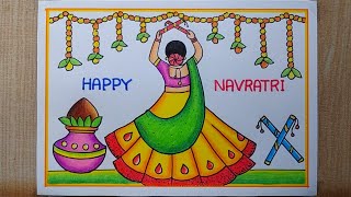 Very easy Navratri drawing| Dussehra festival drawing| Navratri Special Traditional girl drawing