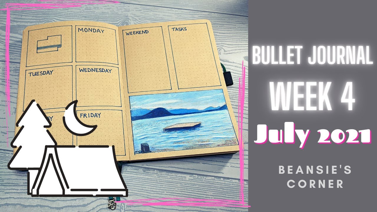 Bullet Journal Set-up | July 2021 | Week 4 | Colored Pencil Lake Scene