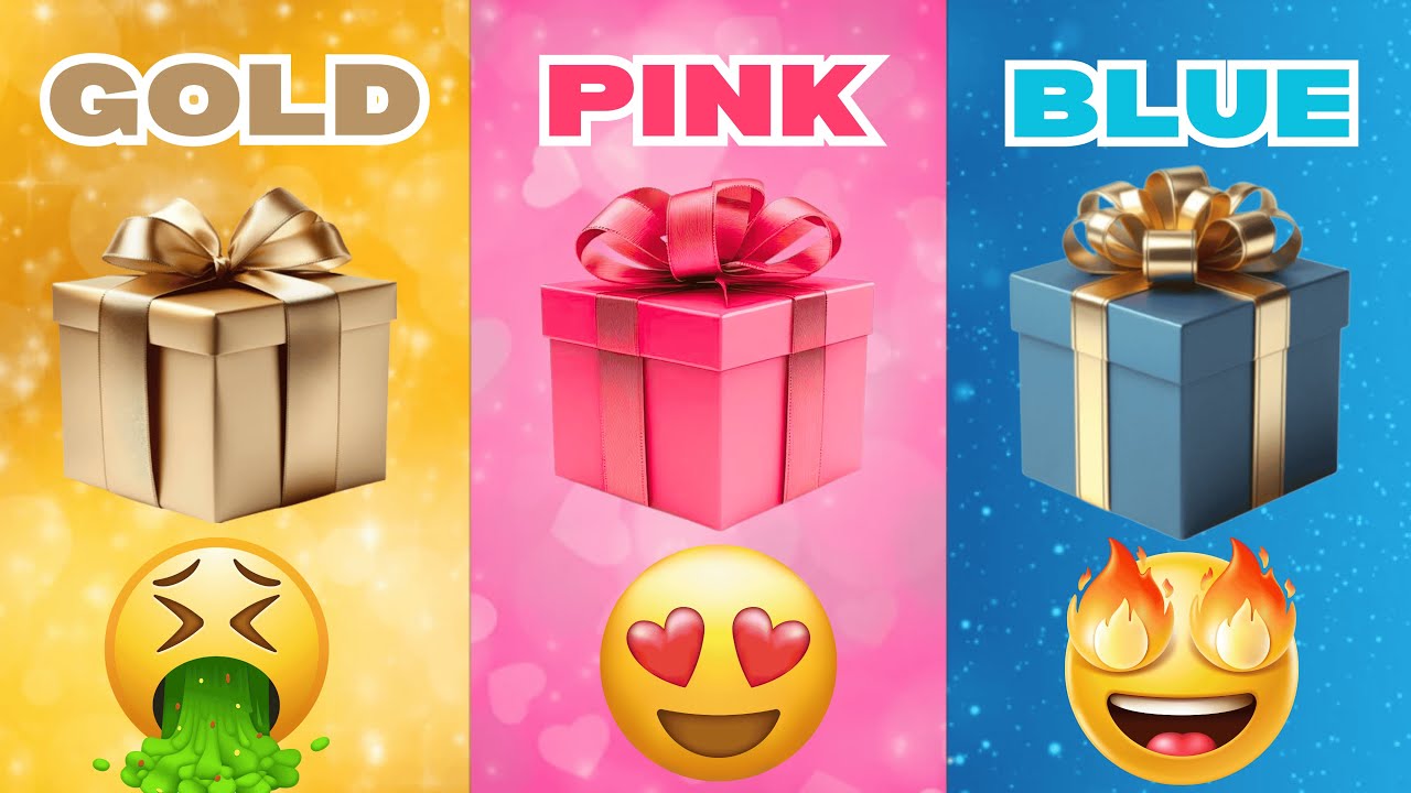 Choose your gift 🎁🤩😭|| 3 gift box challenge|| 2 good vs 1 bad|| Gold, Pink vs Blue