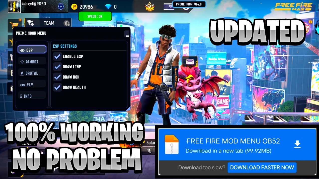 OB52 FREE FIRE MOD MENU 🔥 UNLIMITED DIAMOND HACK 🔥 FF MOD MENU APK 2026