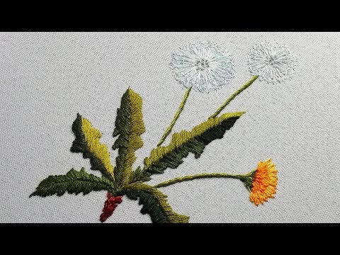 Flower embroidery:  Dandelions | Цветочная вышивка: Одуванчики