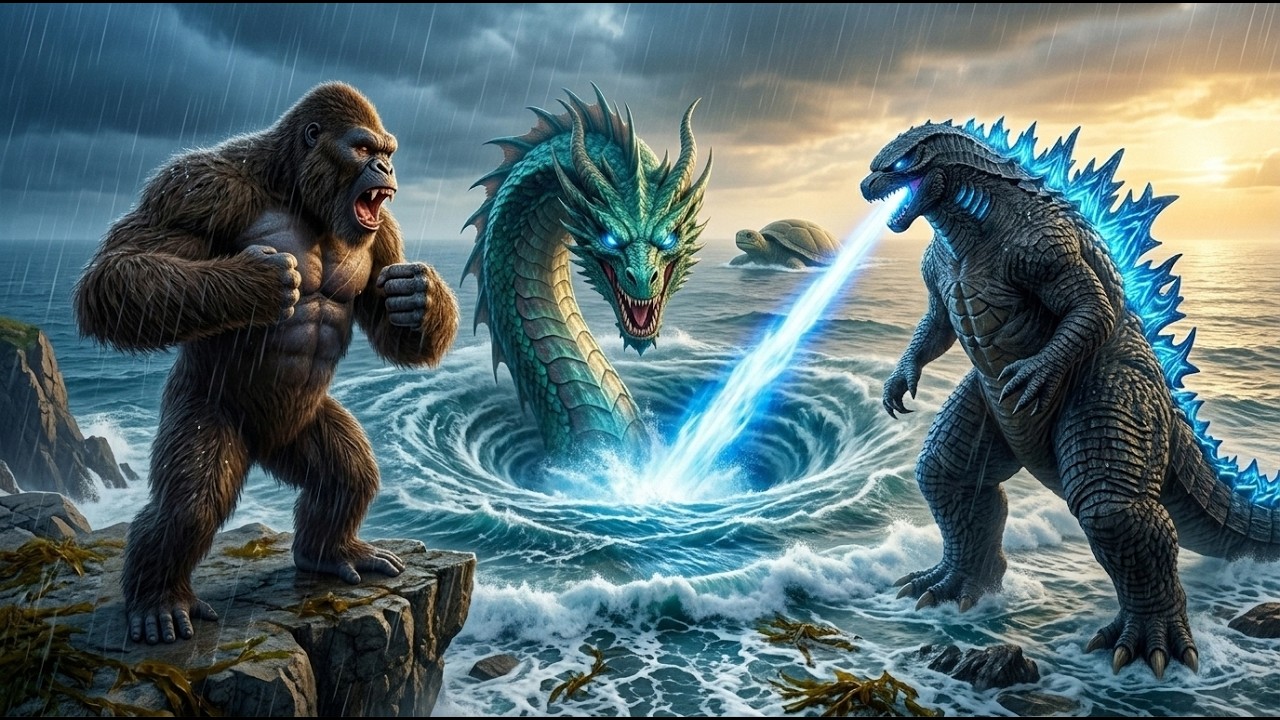 TITAN CLASH: Godzilla, Kong & The Giant Sea Dragon | AI Cinematic Short Film 4K