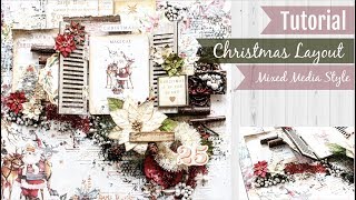 Christmas Themed Mixed Media Scarpbook / Canvas layout | Aola DIY
