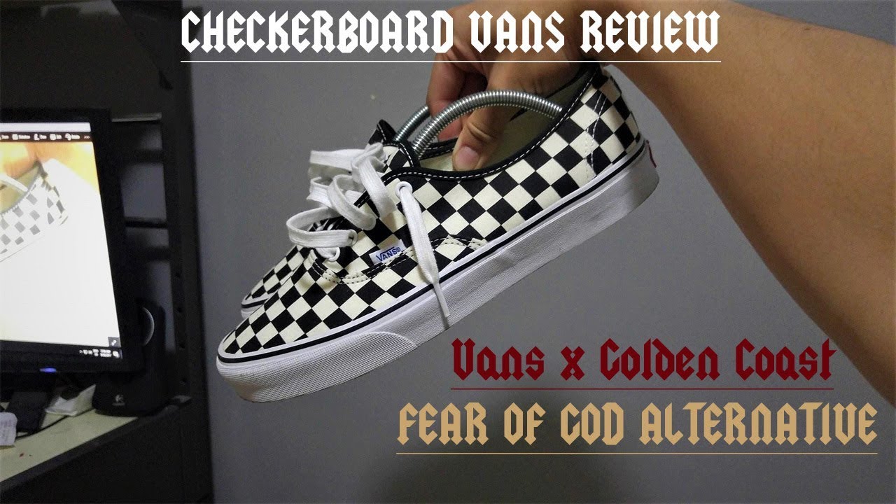 vans authentic checkerboard on feet