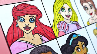 Drawing Disney Princess | How to Draw Ariel Rapunzel Belle Snow White Moana Jasmine