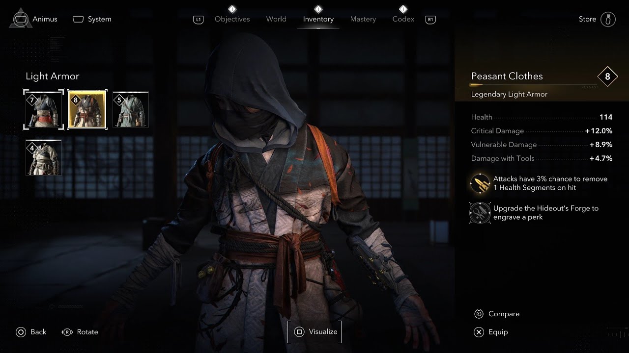 How to get Osaka Legendary Light Armor Peasant Clothes Assassin's Creed Shadows