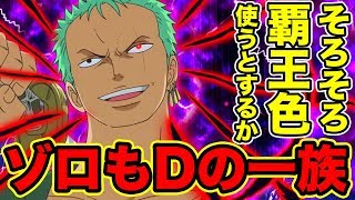 動画 ワンピース ゾロもdの一族で本名はロロノア D ゾロ Dの一族との共通点が多すぎた ミホークの修行で既に覇王色の覇気を使える ワノ国でゾロ 開眼 One Piece考察 動画でマンガ考察 ネタバレや考察 伏線 最新話の予想 感想集めました