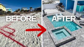Geometric Gunite Pool with Spa & Cobalt Tile | Pebble Sheen White Diamonds Finish