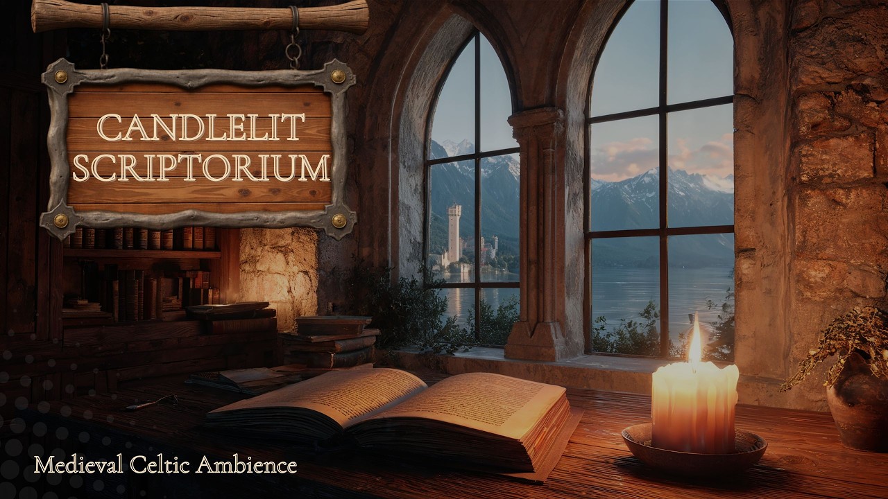 Candlelit Scriptorium | Lake Castle View | Medieval Celtic Ambience & Original Music