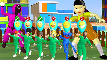 Squid Game (오징어 게임) vs Scary Stranger 3D Trying Honeycomb Candy Shape Challenge in Balloon Game