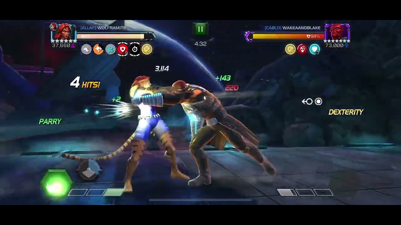 MCoC Tigra vs Red Skull on node 41 (scared stiff, power focus 2, bubble shield)