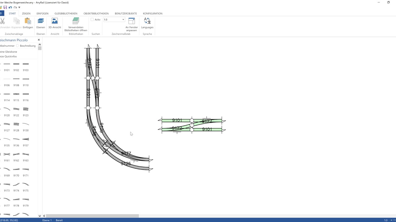 Connecting Fleischmann Piccolo curved turnouts in AnyRail