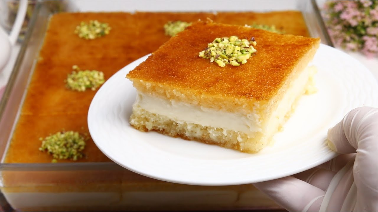 أطيب وألذ بسبوسة محشية بالقشطة ب 1 بيضة فقط /بسبوسة فاخرة قمة في الروعة