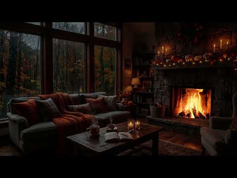 Rain on the Cabin Window 🍂 Fireplace Crackling for Deep Sleep & Relaxation