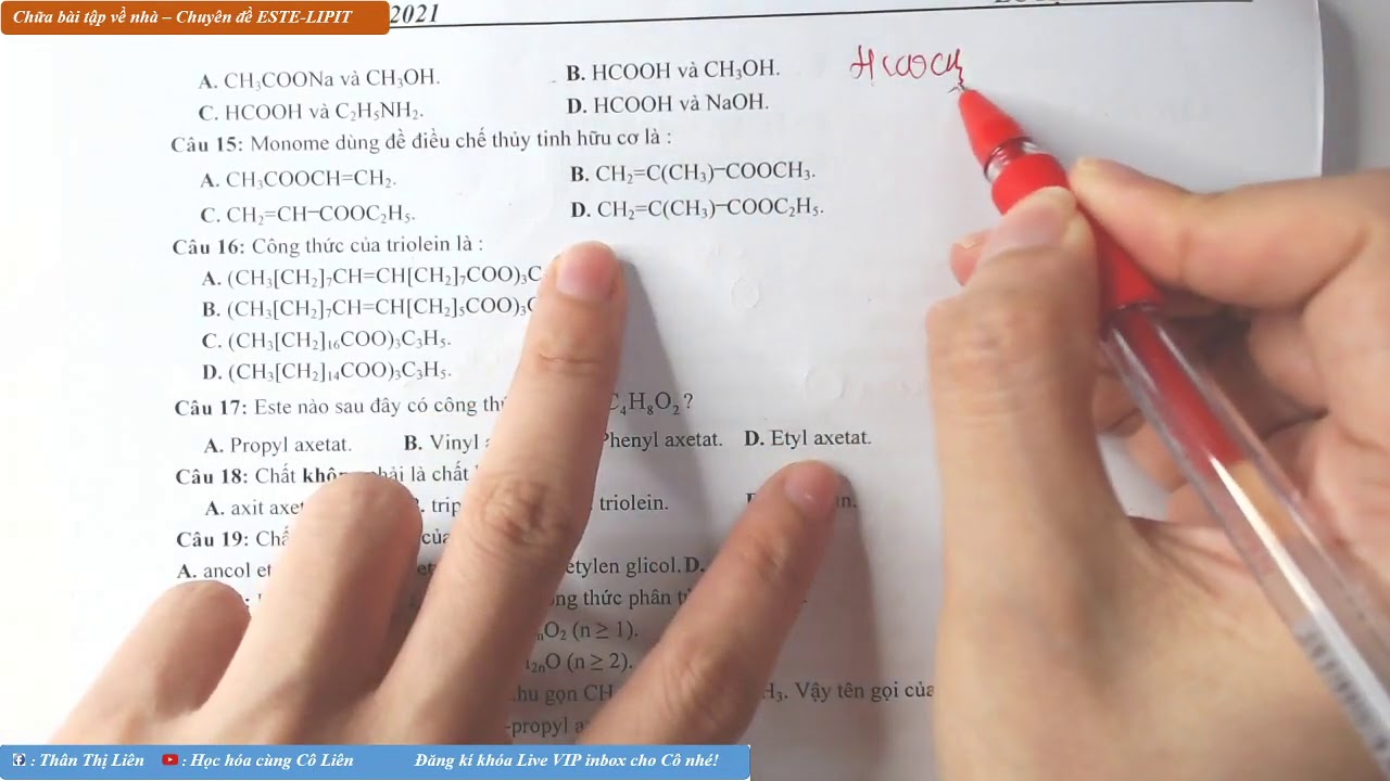 CHỮA BT TỰ LUYỆN CHUYÊN ĐỀ ESTE - LIPIT - KHÓA LIVE... - youtube